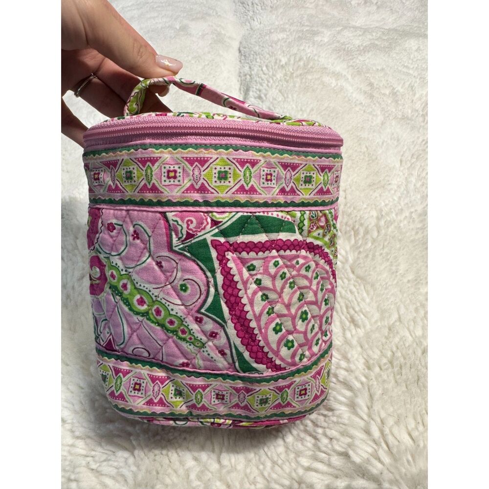 Vera Bradley Cosmetic Bag Pink Green Paisley Round Makeup Travel Case